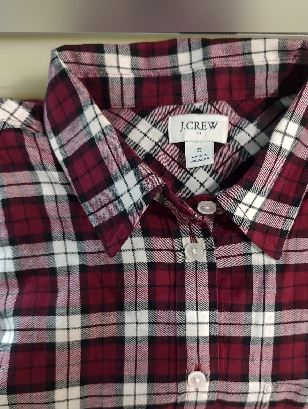 J. Crew Women Burgundy and White Plaid Button-Down Shirt